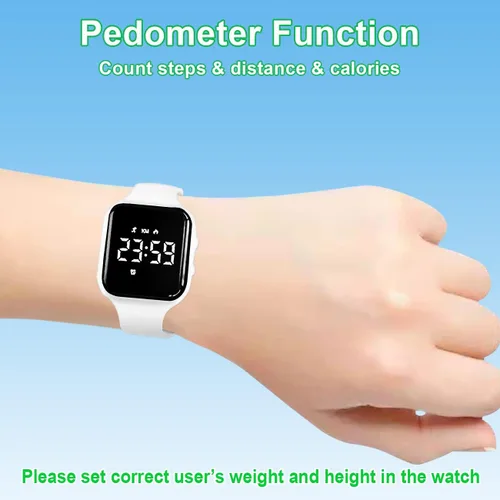 Vista 3 de Reloj con podómetro para niños sin aplicación/Bluetooth, reloj de pulsera deportivo LED con temporizador, calorías, distancia/contador de pasos, 2