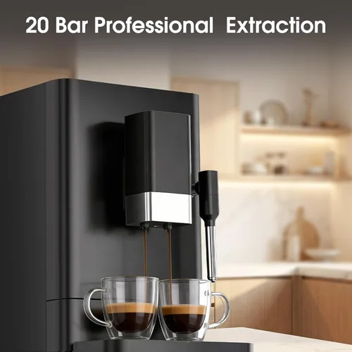 Vista 2 de COWSAR Máquina de café expreso automática de 20 bar con molinillo y espumador de leche manual, máquina de café expreso profesional con controles