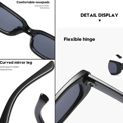 Vista 4 de JUDOO Gafas de sol rectangulares negras para mujer, gafas de sol retro de moda de los años 90, lindas gafas de sol con protección UV400