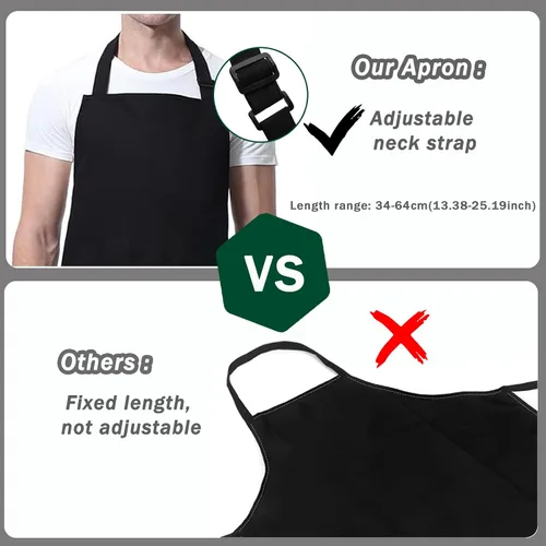 Vista 4 de Paquete de 4 delantales negros impermeables, delantales ajustables con 2 bolsillos para hombres y mujeres, delantal de trabajo profesional