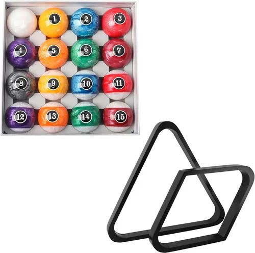 Vista 15 de GSE 2-1/4" Standard Pool Balls Set with Solid Wood Billiard Ball Racks Set Bolas de estilo mármol oscuro