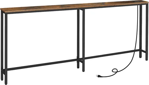 Vista 10 de HOOBRO - Mesa de consola estrecha de 63" con estación de carga, mesa de sofá de 5.9" con 2 tomas de corriente y puertos USB, mesas largas de entrada