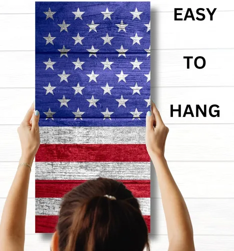 Vista 6 de Lienzo decorativo para pared con la bandera estadounidense, juego de 3 piezas, impresiones grandes decorativas de varios paneles divididos, aspecto