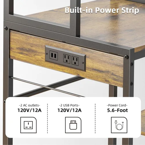 Vista 5 de Toutrop Mini gabinete de nevera con estantes de almacenamiento, soporte para microondas con 2 salidas AC/2 USB, gabinete de barra de café