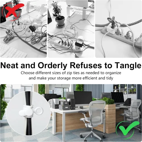 Vista 7 de OneLeaf 30Pcs Organizador de cables, bridas de silicona reutilizables, bridas para electrónica, bridas elásticas multiusos, artículos esenciales