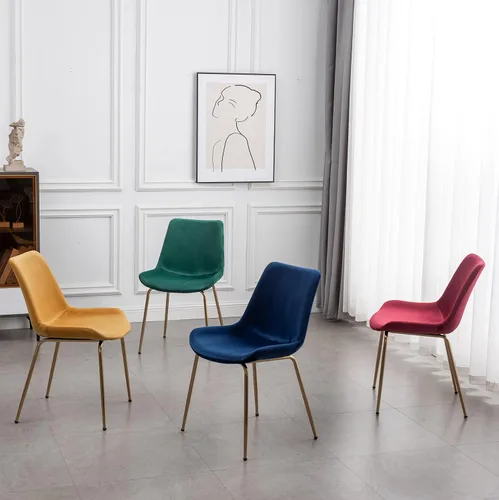 Vista 8 de R. Everett - Silla de comedor moderna de terciopelo con patas chapadas en oro duraderas, juego de 2, color azul