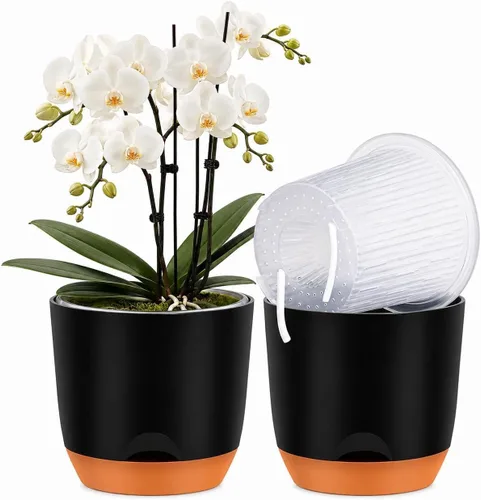 Vista 26 de QCQHDU 2 Pack 5.7 Inch Orchid Pots with Holes for Repotting, Double-Layer and Self Watering Orchid Pot with Good Air Circulation Verde