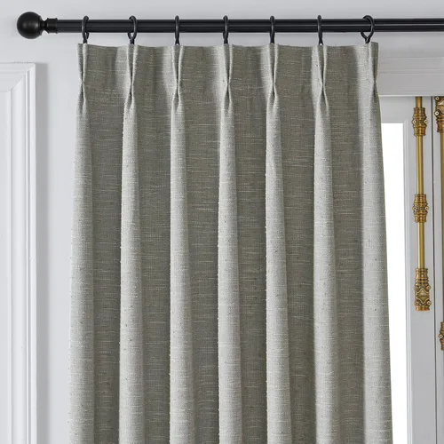 Vista 2 de Cortinas semitransparentes con textura de lino natural gris para sala de estar/dormitorio, con pestaña trasera, 2 paneles, 40 pulgadas de ancho x 84
