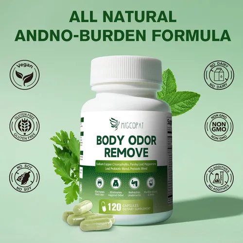 Vista 5 de Suplemento desodorizante corporal de clorofila con 10 mil millones de UFC probióticos, vitamina C y E, perejil, menta, té verde, prebióticos