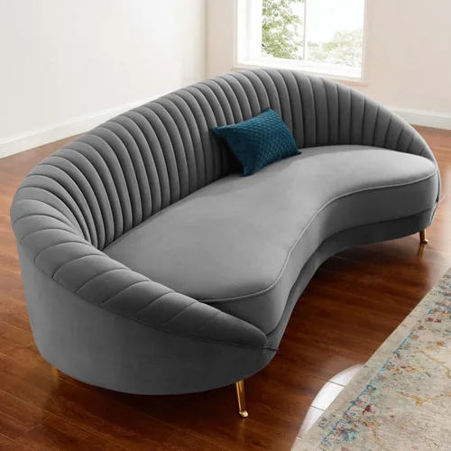 Vista 4 de Modway Camber Channel - Sofá de terciopelo copetudo en color gris