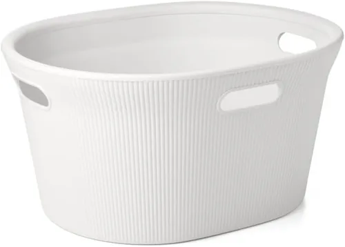Vista 39 de Superio Colección acanalada - Cesto decorativo de plástico para ropa sucia con tapa y asas recortadas, azul (1 paquete) Organizador de cesta