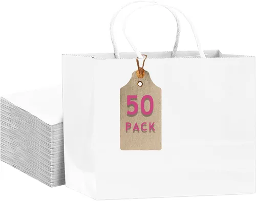 Vista 20 de qiqee Paquete de 50 bolsas de regalo de papel negro con asas a granel 13"x10.3"x4.6" bolsas de favor para fiestas de tamaño grande múltiples usos