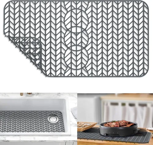 Vista 14 de GUUKIN Protectores de fregadero para fregadero de cocina, 12.25" x 11.5" rejilla plegable antideslizante de silicona para el fondo de fregaderos