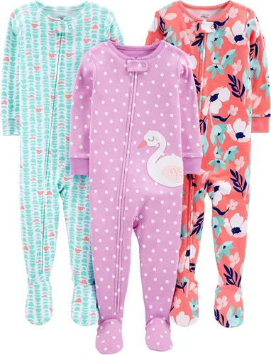 Vista 13 de Simple Joys by Carter's Girls 3-pack Snug Fit Footed Cotton Pajamas Bailarina/Abejas/Luna