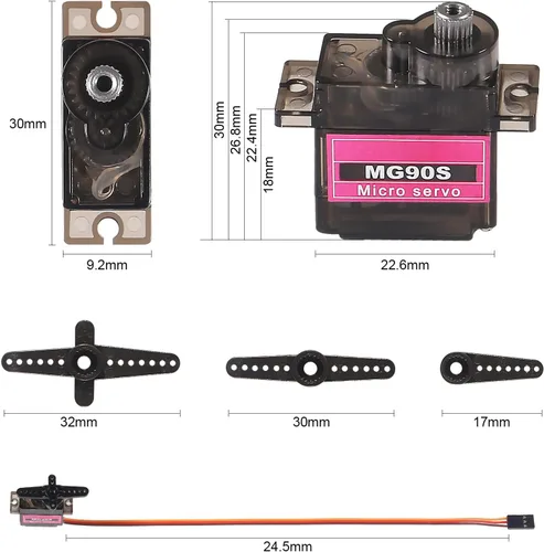 Vista 4 de 2 piezas MG90S 0.32 oz servo motor micro servo metal engranado kit mini servos para RC robot helicóptero avión controles coche barco con cable