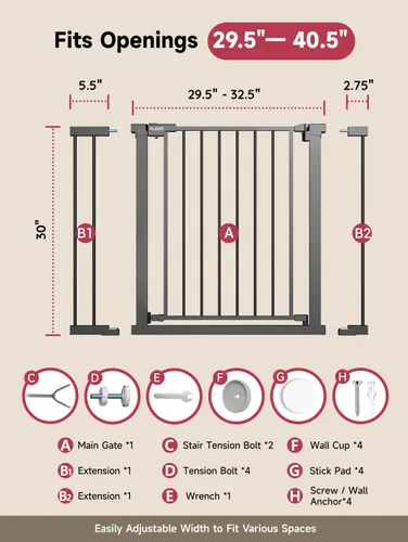 Vista 7 de Puerta de bebé de 29.5-40.5 pulgadas para escaleras, puerta para perros para puertas, puerta de seguridad de metal para bebés con cierre automático
