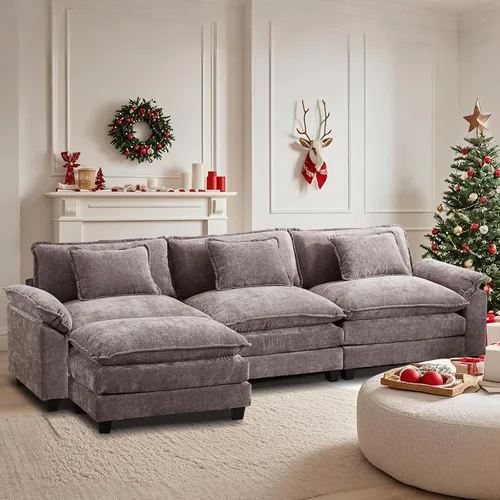 Vista 48 de Sofá Seccional, Sofá Modular Cloud con Otomana, Sofás Cama de Asiento Profundo con Almohadas Decorativas, Cómodo Sofá de Dos Plazas de Chenilla