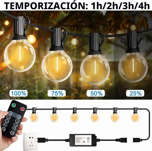 Vista 2 de HISTAR Cadena de luces LED para exteriores de 30 pies con control remoto