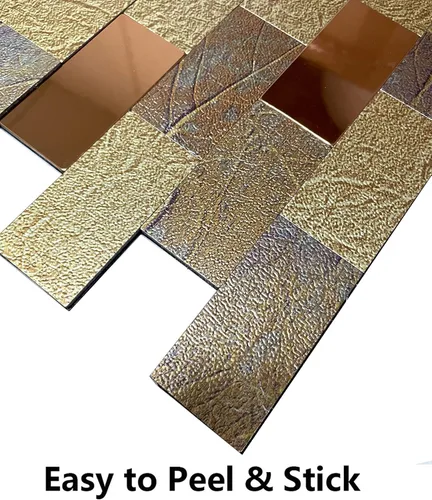 Vista 3 de XUANINY 10 hojas de azulejos autoadhesivos para salpicaduras de muro de metro, azulejos de madera de metal, azulejos de aluminio, para pegar