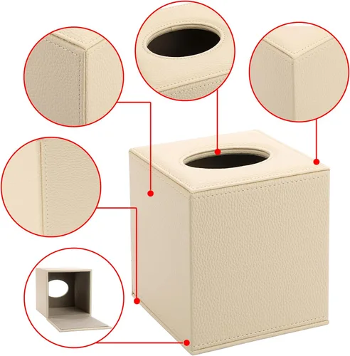 Vista 4 de Sumnacon Funda de Caja de Paños Cuadrada Elegante Caja de Paños con Base Magnética de PU, Funda de Paños de Cuero en Cubo para Sala de Estar, Baño