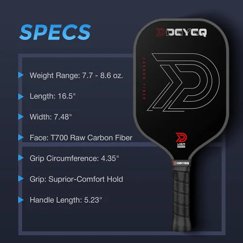 Vista 8 de DGYGQ Pickleball Paddles with Polypropylene Honeycomb Core, T700SC Power Carbon Fiber Pickleball Paddle, Increased Power for Ultimate Spin &