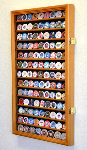 Vista 3 de 117 L Casino Chip Coin Display Case Cabinet Chips Holder Wall Rack 98% UV Lockable, roble
