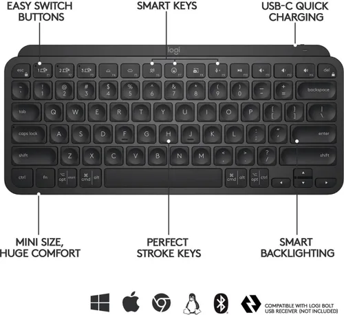 Vista 5 de Logitech MX Keys Mini teclado inalámbrico Bluetooth en negro