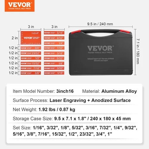 Vista 6 de VEVOR Bloques de configuración Herramientas de carpintería, juego de 16 piezas, juego de bloques de calibre de altura de precisión, con marcas