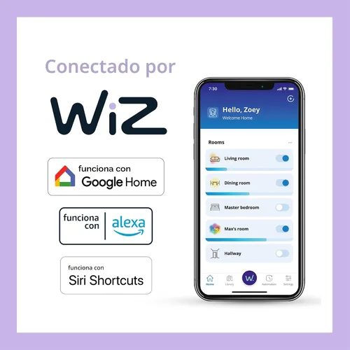 Vista 4 de Philips Smart Lighting - Bombillas conectadas, paquete de 2, color A19 60W 800LM E26 luces LED para interiores, bombillas inteligentes con detección