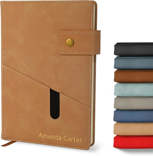 Vista 10 de Promot Cuaderno Personalizado - Diario en Cuero A5 con Páginas Rayadas para Hombres y Mujeres - Cuaderno Ejecutivo de Tapa Dura, Diario Diario