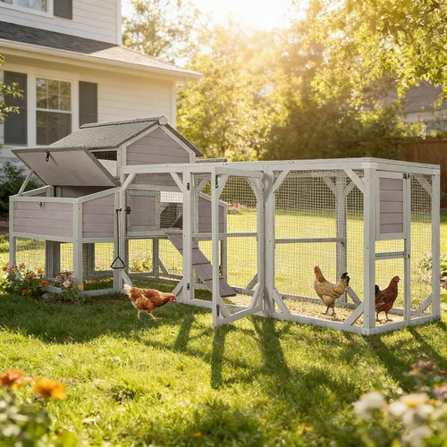 Vista 8 de Aivituvin Gallinero para 4-6 pollos/patos, gallinero de madera para exteriores, jaula grande para gallineros con dos cajas anidables (gris, AIR45)