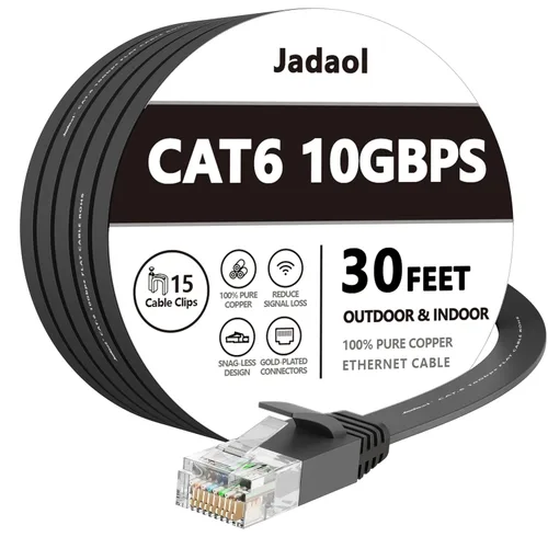 Vista 12 de Cable Ethernet Cat 6 de 1 pie (paquete de 6), para exteriores e interiores, compatible con red Cat7 de 10 Gbps, cable de conexión LAN plano