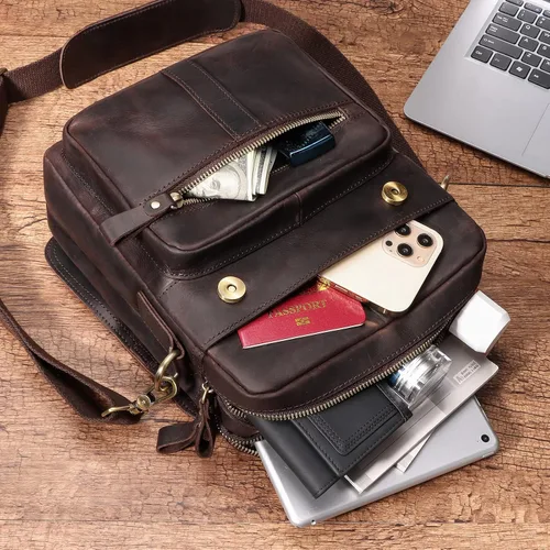 Vista 8 de HUMERPAUL Leather Messenger Bag for Men, Shoulder Crossbody Bag with Adjustable Straps for Work Business