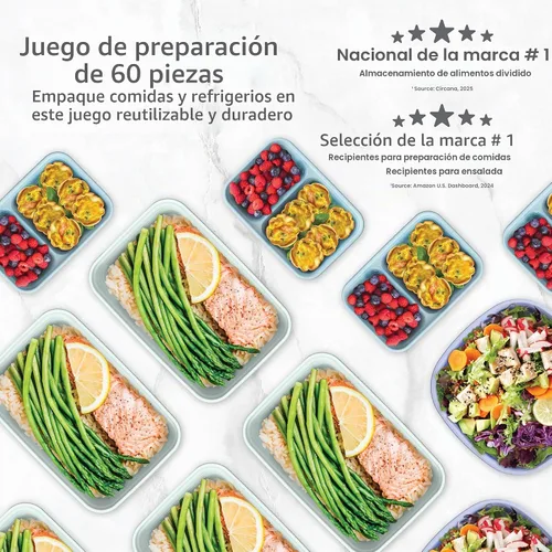 Vista 2 de Bentgo Prep - Kit variado de preparación de comidas de 60 piezas, recipientes de alimentos reutilizables PFAS y sin BPA, bandejas de 1