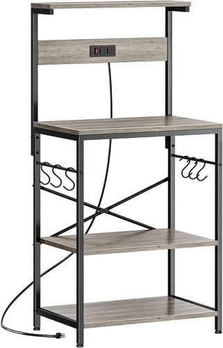 Vista 21 de SUPERJARE - Estante para panaderos con tomas de corriente, soporte para microondas de 39.4 x 14.3 pulgadas, estante de almacenamiento con estante