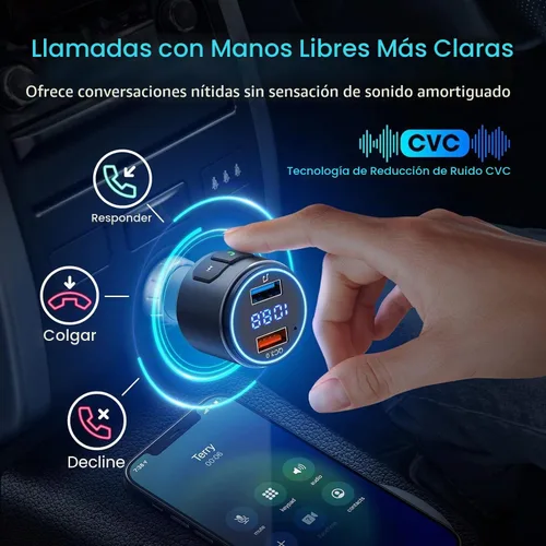 Vista 4 de Versión mejorada V5.3 - Transmisor FM Bluetooth, adaptador Bluetooth para coche QC3.0 y adaptador de radio FM inalámbrico con retroiluminación LED