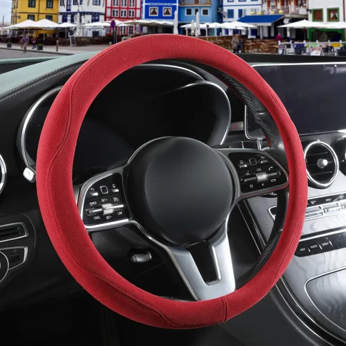 Vista 19 de Funda para volante en forma de D de gamuza negra de 13.5 a 14 pulgadas Warm in Winter and Cool in Summer, Small Felt Car Accessories, Breathable