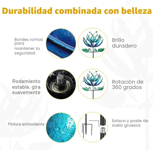 Vista 5 de LimeHill Molinillo de viento para patio y jardín, molinillos de viento de metal grandes para decoraciones al aire libre (loto azul (24 x 84 pulgadas)