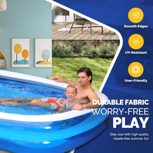 Vista 2 de Juego de piscina inflable con anillo superior para jardín, prado, campo, piscina redonda, color azul