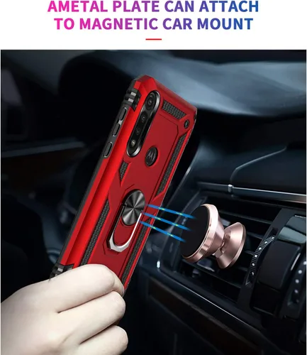 Vista 3 de TJS - Funda compatible con Motorola Moto G Power (2020) (negro) Anillo de metal soporte magnético Kickstand Heavy Duty Drop Protector Teléfono