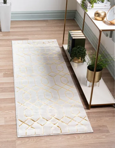 Vista 64 de Marilyn Monroe Glam Collection - Alfombra de área con diseño enrejado (2 x 3 pies, rectangular, azul marino y dorado)