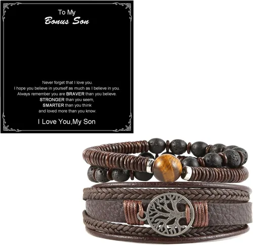 Vista 16 de HZMAN Pulseras de cuero genuino del árbol de la vida para hombres y mujeres (Classic Set)