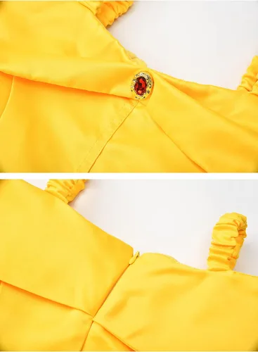 Vista 3 de Avady Disfraz de princesa Belle para niñas, disfraz de bestia de belleza, ropa de juego de rol, color amarillo