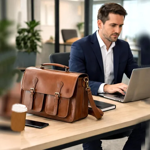Vista 6 de Leather Messenger Bag For Men, Vintage Handmade Laptop Briefcase and Shoulder Bag for Men