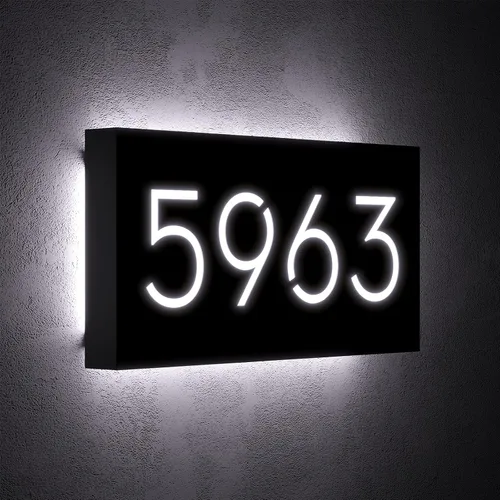 Vista 2 de Números de casa LED de 12V para casa, retroiluminación de calle, números de casa modernos personalizados, señal de dirección iluminada, placa de Luz