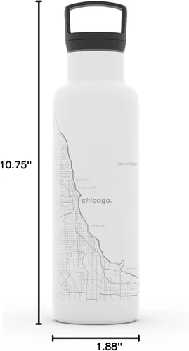 Vista 4 de Well Told Botella de agua aislada con mapa de Chicago Illinois, botella de acero inoxidable grabada (21 onzas, blanco) botella aislada de mapa