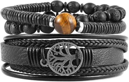 Vista 12 de HZMAN Pulseras de cuero genuino del árbol de la vida para hombres y mujeres (Classic Set)