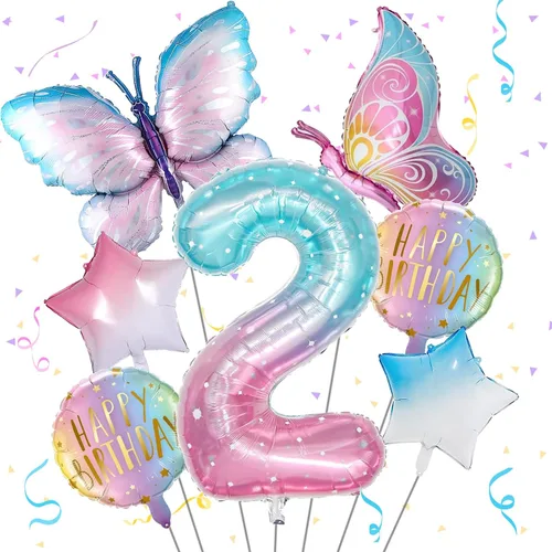 Vista 10 de Decoraciones de cumpleaños de mariposa, globos de mariposa, decoraciones de fiesta de primer cumpleaños para niñas, números de fantasía, 1 globo