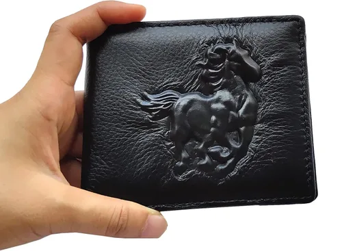 Vista 99 de Hombres Cool Eagle Wolf Caballo Totem Cuero Vaca Vertical Cartera Cremallera Multi-tarjeta Titular, Tótem de caballo, Minimalista