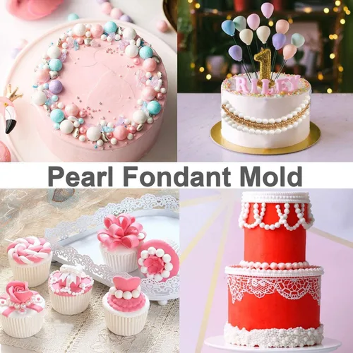 Vista 7 de Moldes de fondant de perlas para pasta de goma, 4 tamaños, cadena de perlas redondas, molde de silicona para decoración de cupcakes, fondant